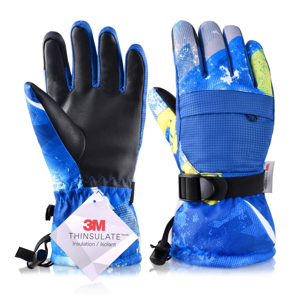 Azarxis Ski Perfect for Snow and Outdoor Kids' Gloves, Touchscreen, Fleece, Windproof, Cold-Proof, Anti-Loss, Five-Finger Design, Play, Skating,