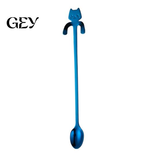 Dessert Stirring Spoon 304 Stainless Steel Coffee Spoon, Hanging Cat for Mugs Tall Cups, Long Eco-friendly Drink Stirrer Handle Tea Ideal Desserts