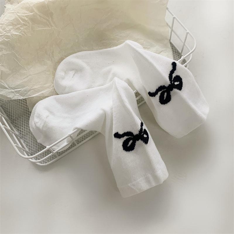 Sweet Bow Socks Female Japanese Solid Color Black And White Gray Bow Gentle Girls Versatile Cute Ballet Tube белый