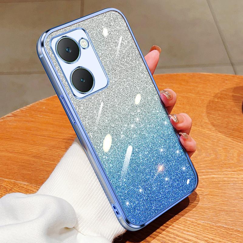 KEYSION Luxury Plating Glitter Phone Case for VIVO Y03 Y03t Transparent Soft TPU Shockproof Cover for VIVO Y18 Y18s Y28s 5G