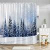 Winter Shower Curtain Snow Covered Forest Idyllic Early Morning Scenery Seasonal Xmas Nature Cloth Bathroom Decor Set With Hooks