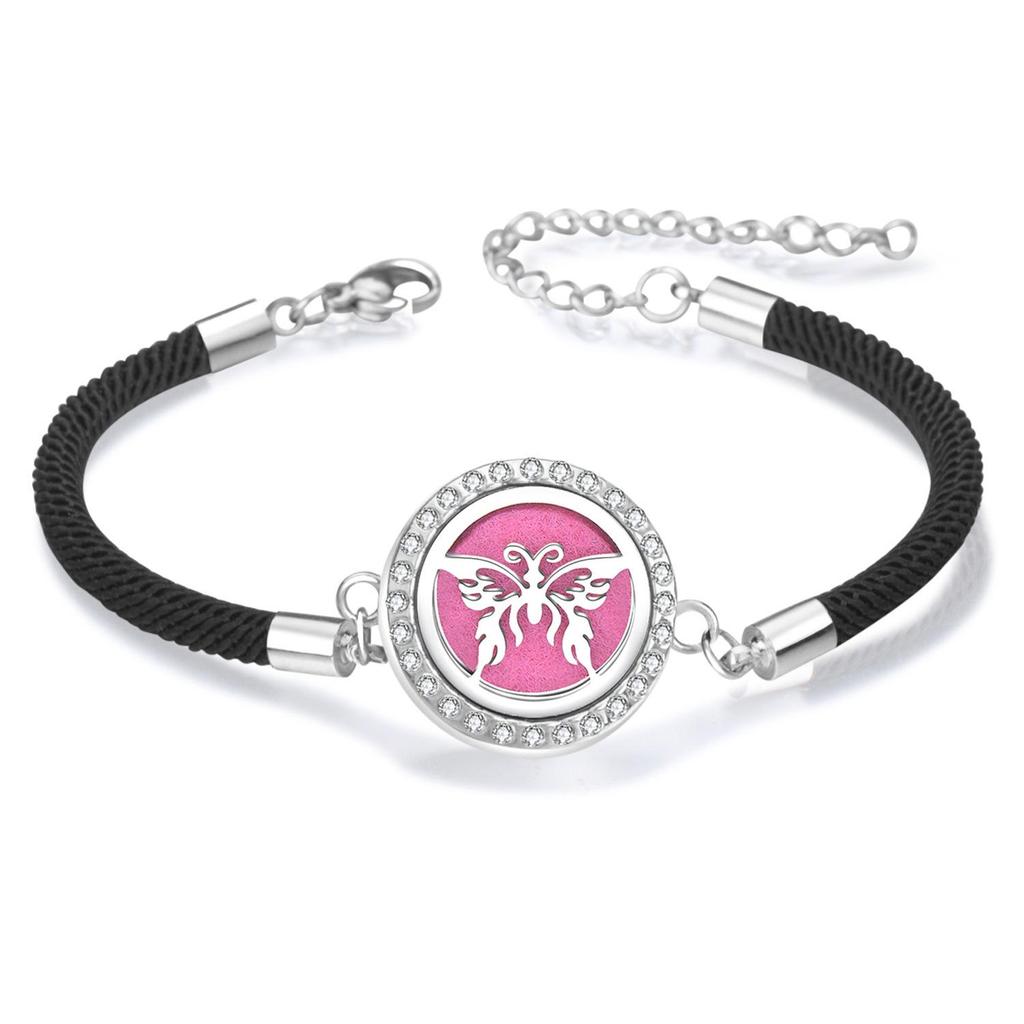Diamond Inlaid Aroma Diffuser Bracelet: Adjustable Black Rope Wristband for Women