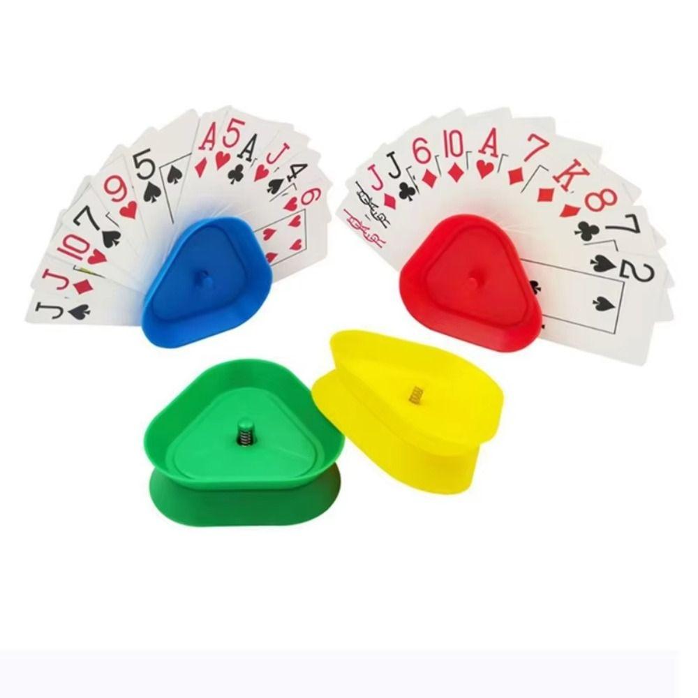 4Pcs/Set Spring-loaded Lazy Person Poker Seat Triangle Shaped Board Game Cards Stand Recreation