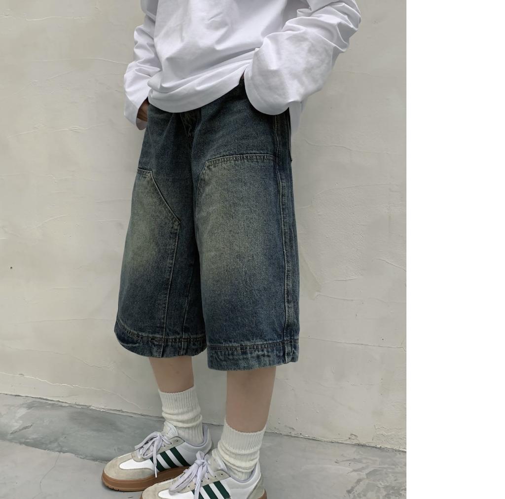 Retro Washed Niche Denim Shorts für Damen und Herren Gerade, weit geschnittene Distressed-Casual-Shorts für Damen