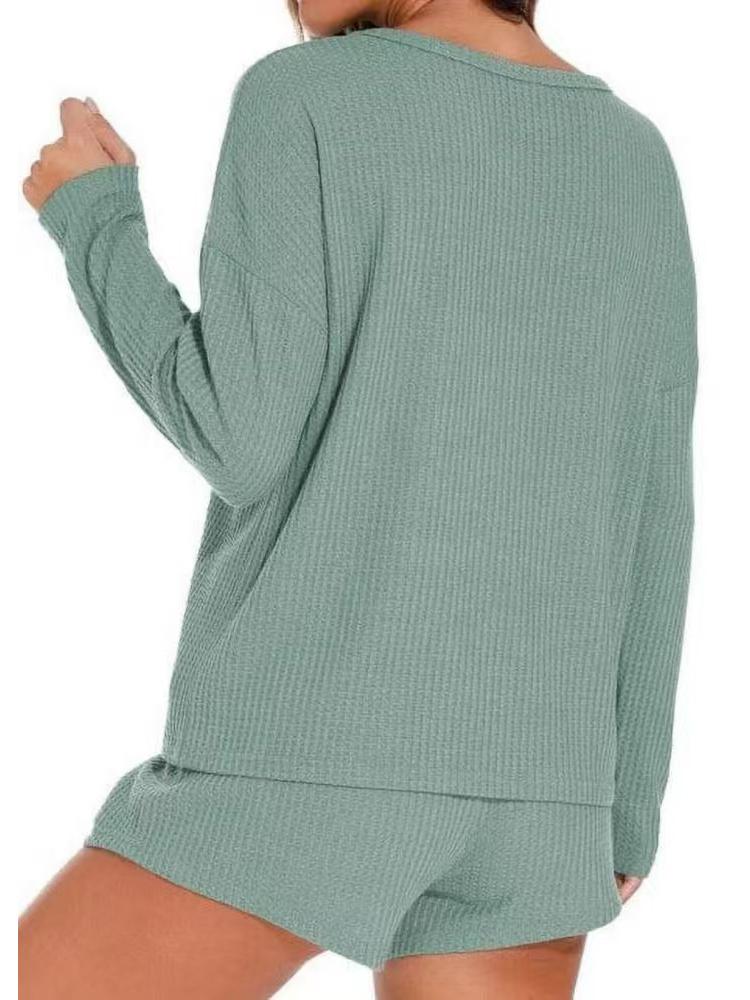 2025 Women's Solid Color Round Neck Casual Long Sleeve Pocket Set