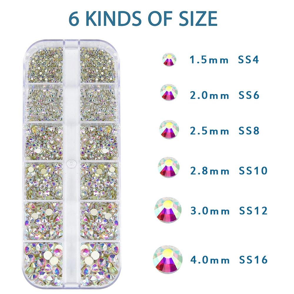 12Grids AB+Clear Diamond Crystal Nail Rhinestones 1.5mm-4mm 3D Nail Art Glass Decorations Nail Charm Flatback Gems Nail Salon F6