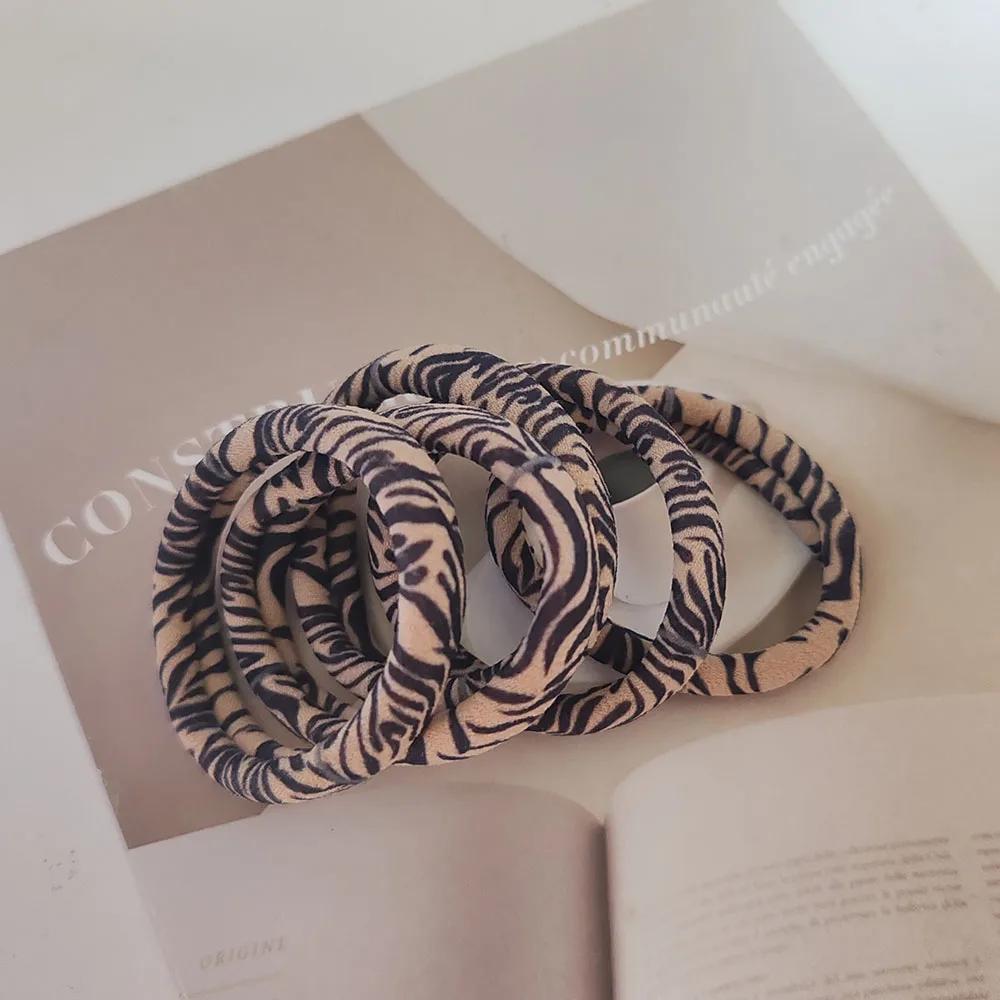 5PC Good High Elasticity Four Season Universal Leopard Hair Ties for Women Girls Ponytail Holder Hair Rings Rope Accessories