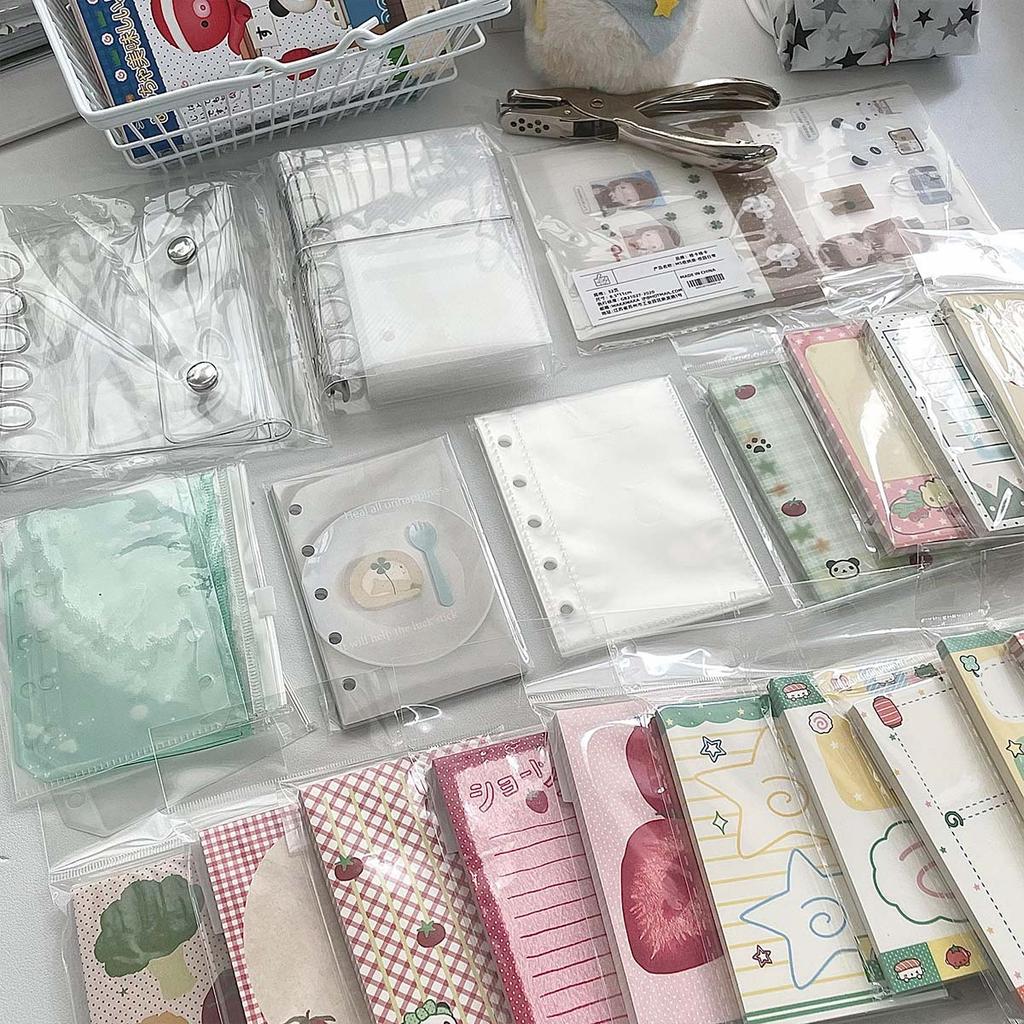 M5 Mini Binder Refill Pages Clear PP Cover Photo Album Portable 5-Hole Budget Planner Photocard Holder with Sleeves for School