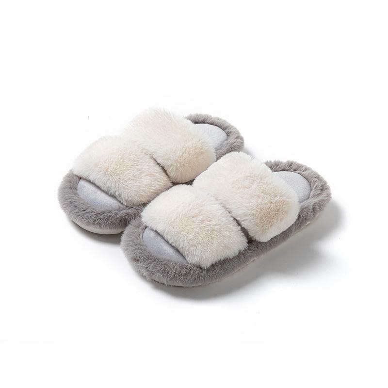 Fashion Fashion  Fur Slippers Women Indoor Light Warm Plush Home Slippers Woman Faux Fur Flat Heel Couple Slides  Pantuflas Mujer