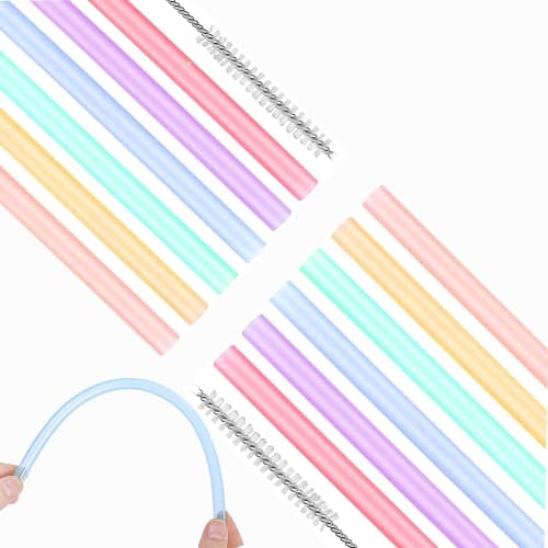 12 Reusable Silica Gel Straws with 2 Cleaning Brushes, BetterJonny Color Kids Straws, Flexible Long Straws for Smoothies, Cocktails, and Hot Drinks