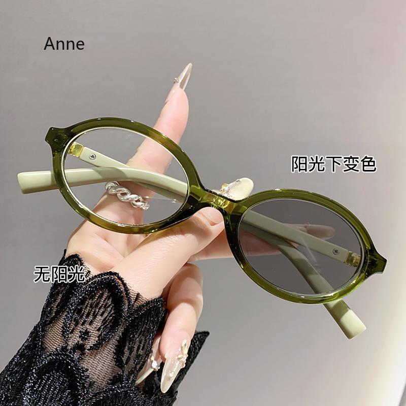 Women Small Round Frame Anti Blue Light Myopia Glasses Ultra Color Changing Near Sight Eyewear High Defintion Sunglasses To -4.0