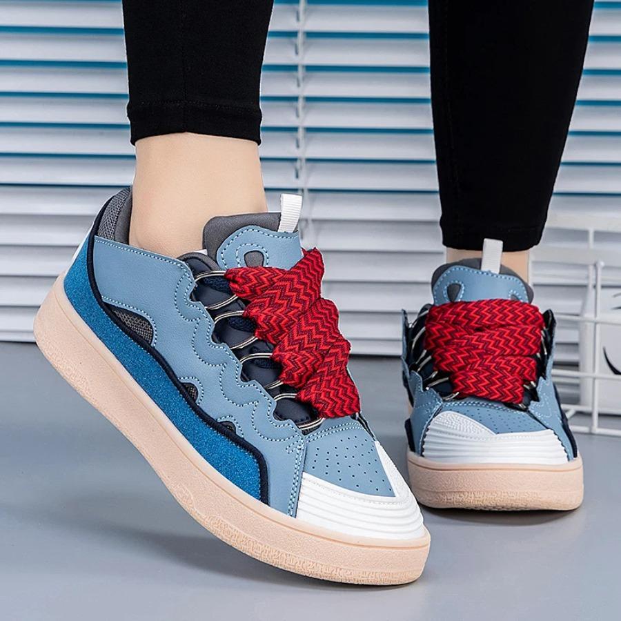 

2025 new thick soled low cut breathable sports and leisure versatile fashion trend niche casual bread board shoes women sneakers 44 синій