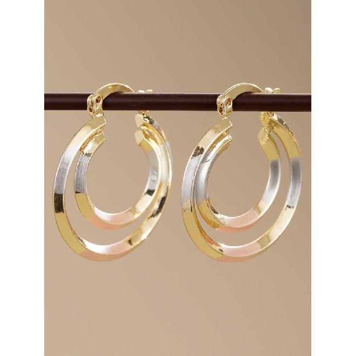 Huitan Luxury Women Three Tone Metal Hoop Earrings for Wedding Party Engagement Elegant Delicate Accessories Fashion JewelryGood Product