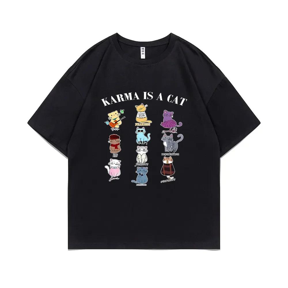 T-shirt Grafica Karma È Un Gatto Unisex Moda Donna Oversize Streetwear Maschile Casual Morbido Cotone T-shirt Unisex Estiva Top