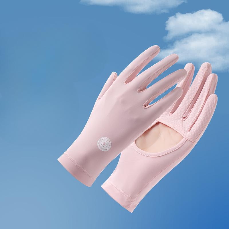 Sunscreen Gloves for Women's Ice Silk Summer Anti-ultraviolet Outdoor Thin Cycling Driving Anti Slip Palm Hollow Gloves