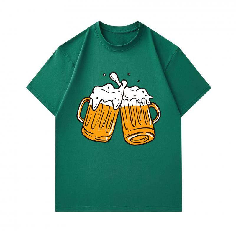 Men's 100% Cotton Crew Neck Short Sleeve T-Shirt, Funny Clinking Beer Mugs With Foam Print Casual Breathable Lightweight Summer Tee For Daily Party Dr