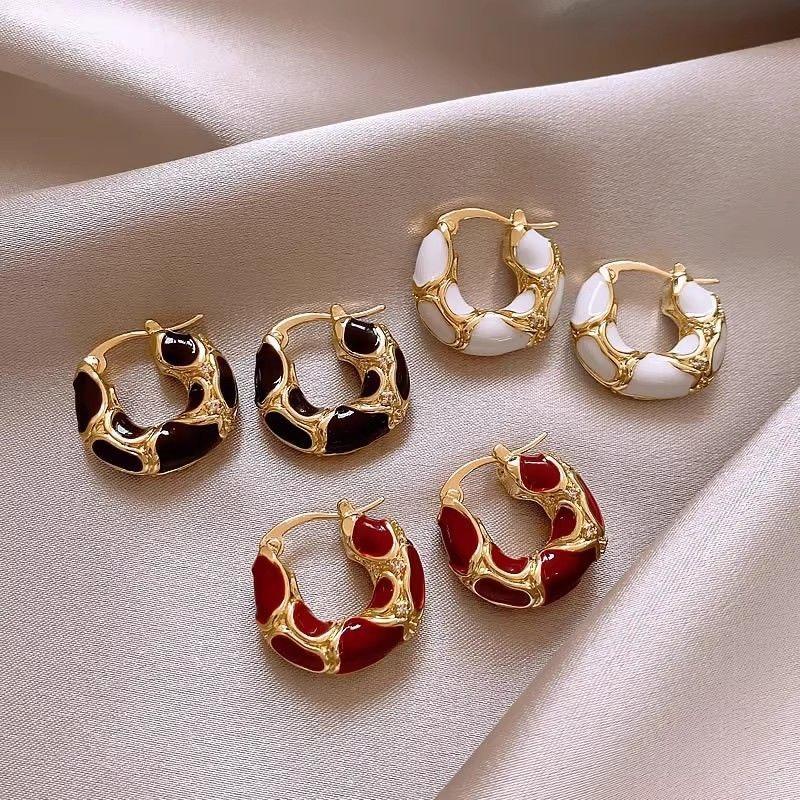 Stainless Steel Hoop Earrings for Women Girls Trendy Elegant Enamel Color Ear Loops Wedding Accessories Creative Jewelry Gifts