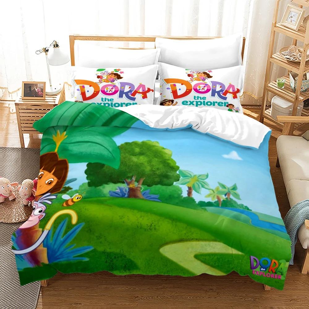 Dora Bedding Sets Kids Boys Girls Bed Linen Queen King Full Twin Single Size New Anime Kamado Nezuko Duvet Cover Sets