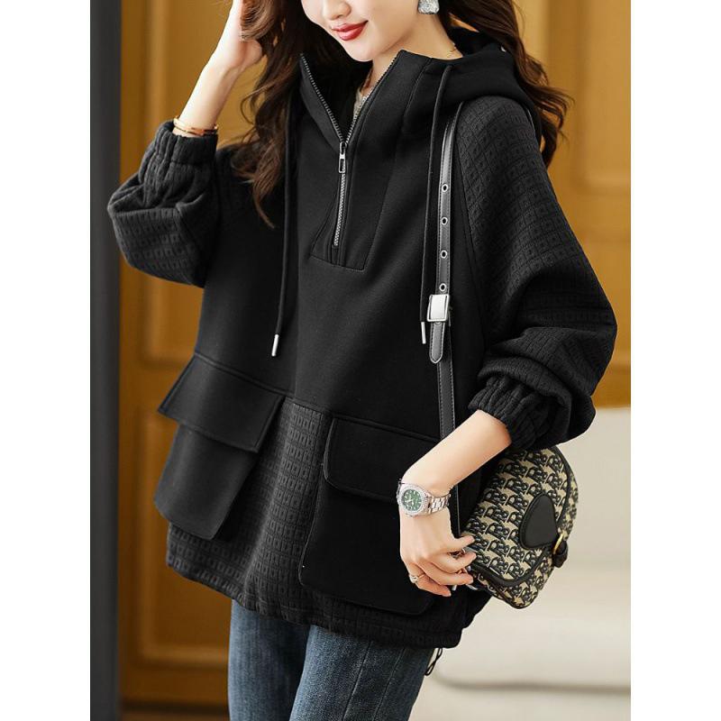 Dámská podzimní mikina s kapucí a zipem v korejském stylu, slim fit, kontrastní barvy