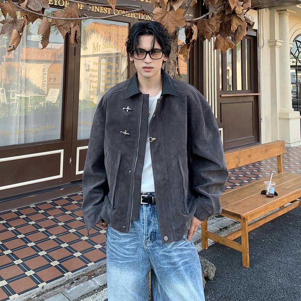 American Retro Suede Short Jacket for Men – Trendy Autumn/Winter Lapel Outerwear
