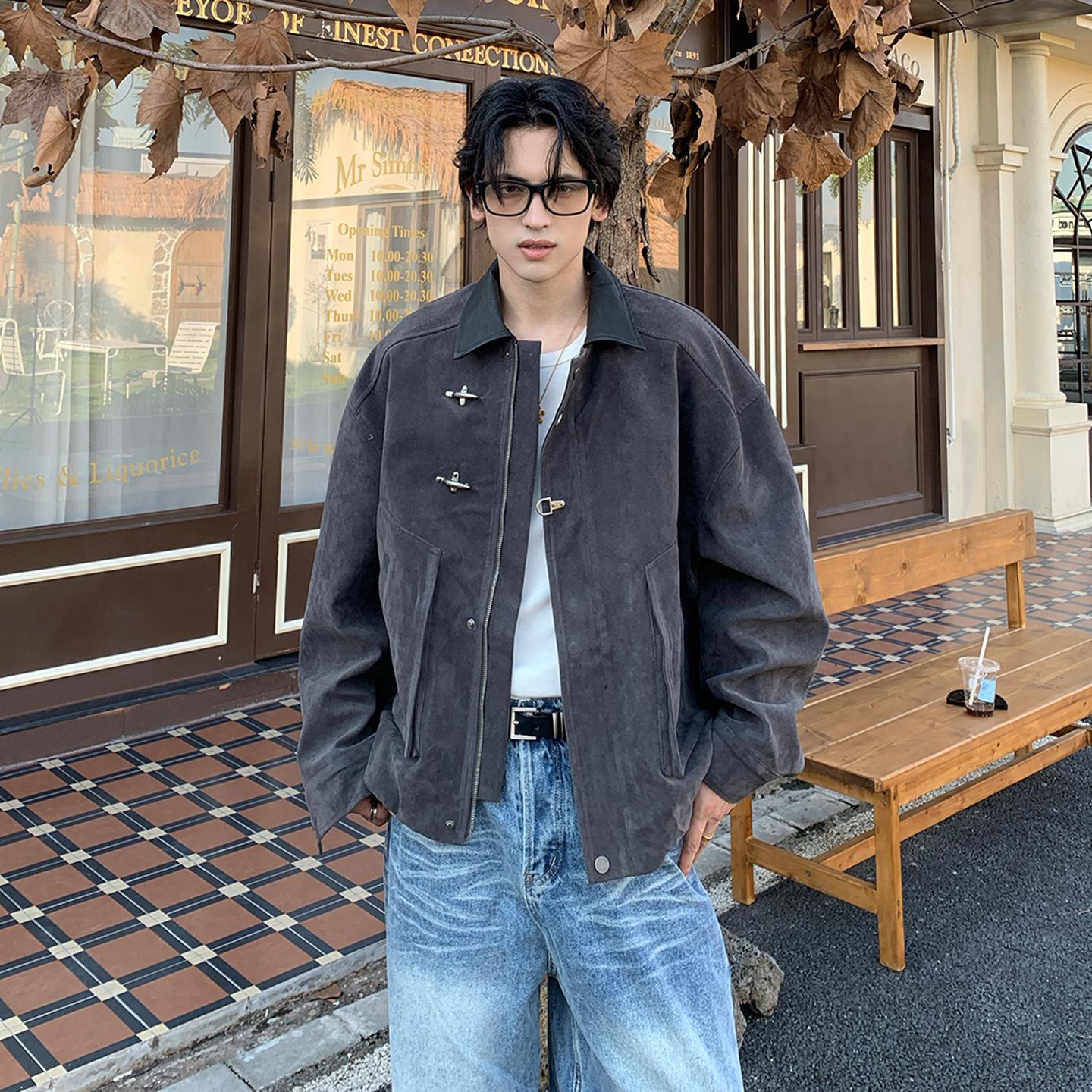 

Retro Scoundrel Suede Men s Short Jacket - Autumn/Winter High-End Lapel Design M темно-сірий