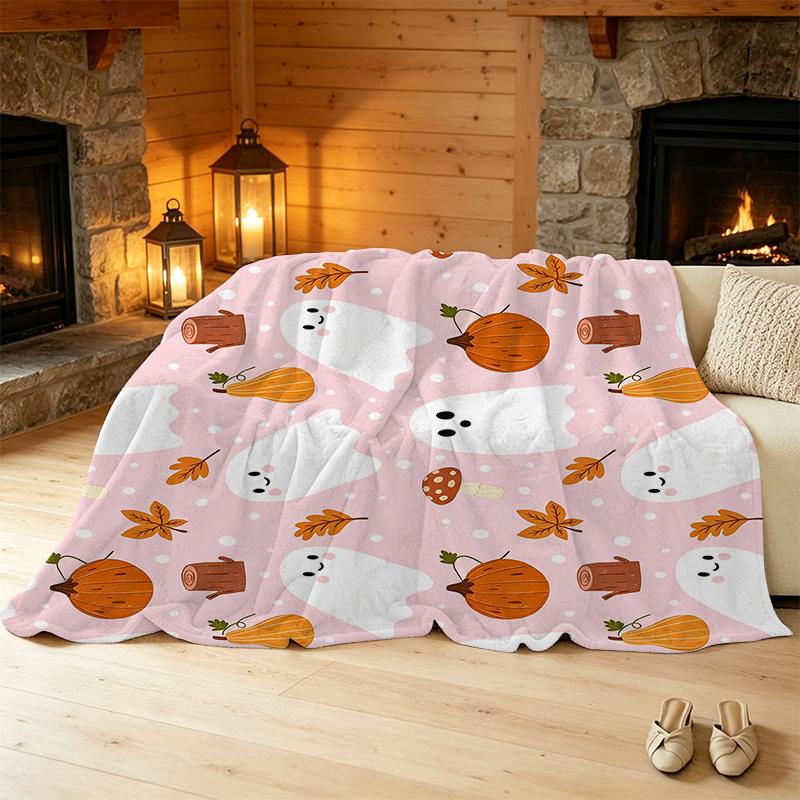 Thick Warm Flannel Blanket Ghost Pumpkin Collection, Soft Cozy Home Throw, Perfect for Indoor Comfort, Christmas & Halloween Decor