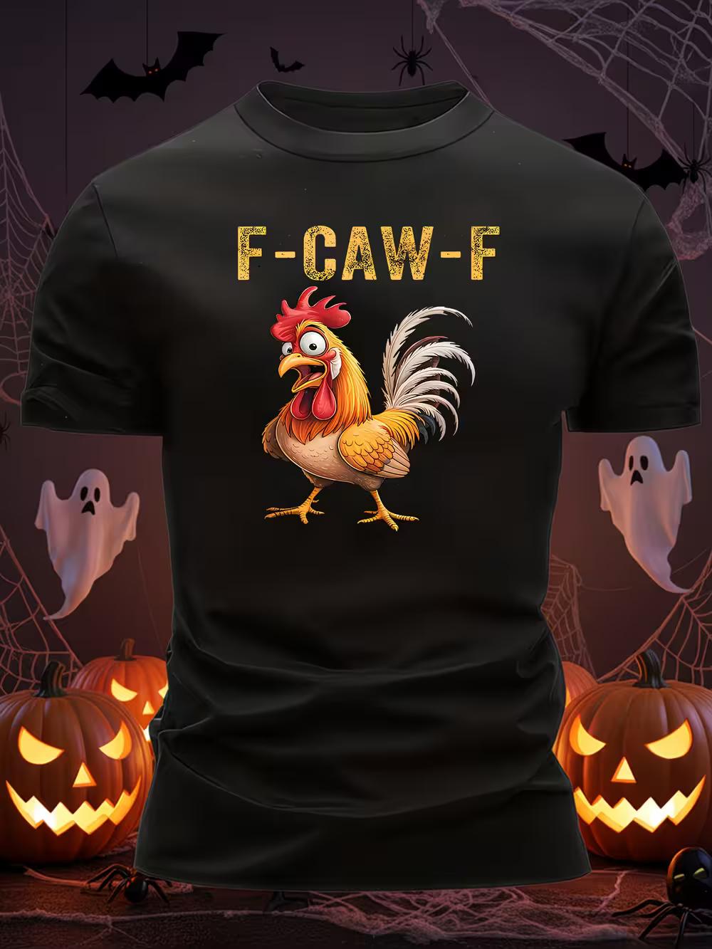 Fcawf Funny Chicken F-Caw-F Graphic T-Shirt - Men S Dark Green Tee with Rooster Design S