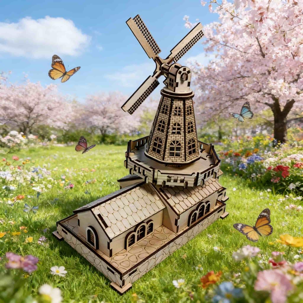 Windmill 3D Wooden Puzzle Miniature Kit DO-IT-YOURSELF Imaginative Present Home Decor Household Item Unique Present