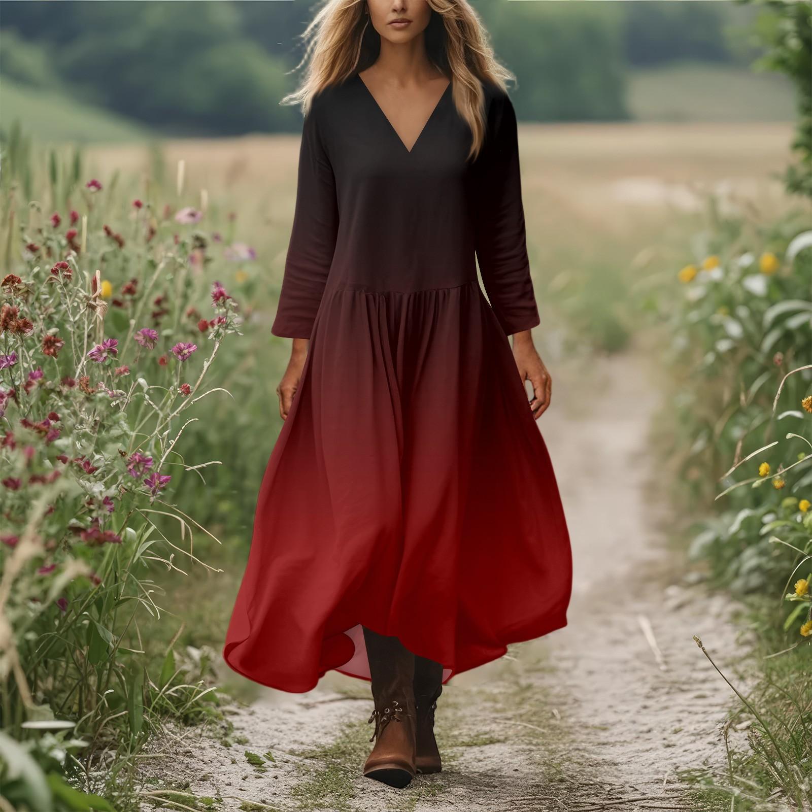 

Женское повседневное и модное платье с круглым вырезом и длинными рукавами средней длины XL винный