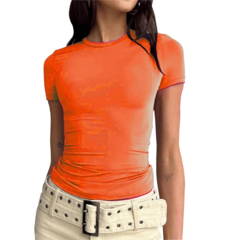 YYFS Dámská móda Ležérní Léto Jaro Jednobarevné halenky a košile s krátkým rukávem a výstřihem do O