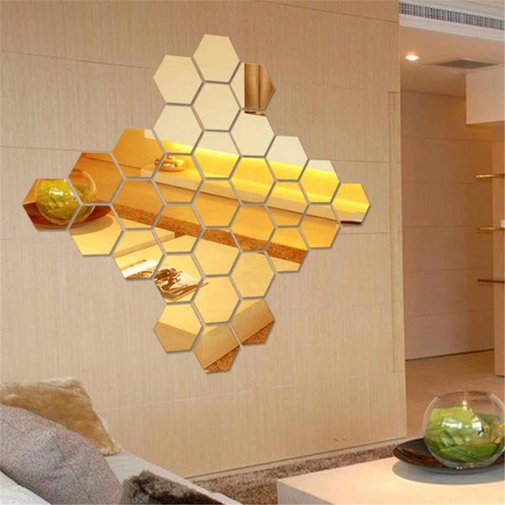 12-Piece Hexagonal Acrylic Mirror Wall Stickers, Self-Adhesive Decorative Set for Living Room