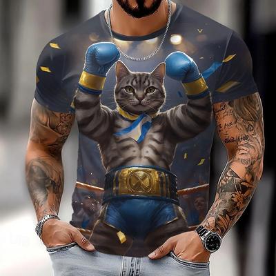 Summer Round Neck 3D Fashion Cat Print Top Fashionable Casual Short Sleeved Men's T-shirts