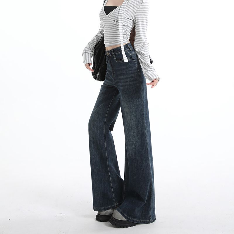Early Spring Vintage High Waist Slim Straight Relaxed Micro Flare Denim Pants For Ladies Casual Pants Oversize Denim Trousers