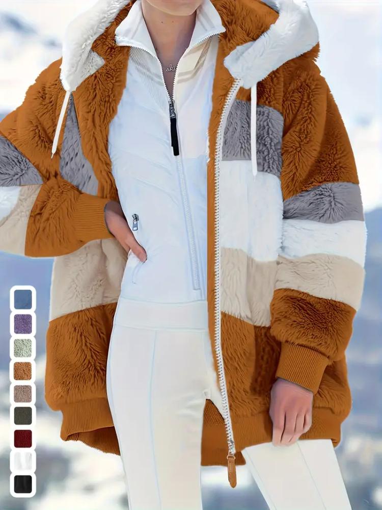 

Элегантная женская флисовая куртка с капюшоном и карманами на молнии - Уютная и теплая для осени/зимы, машинная стирка 5XL коричневый