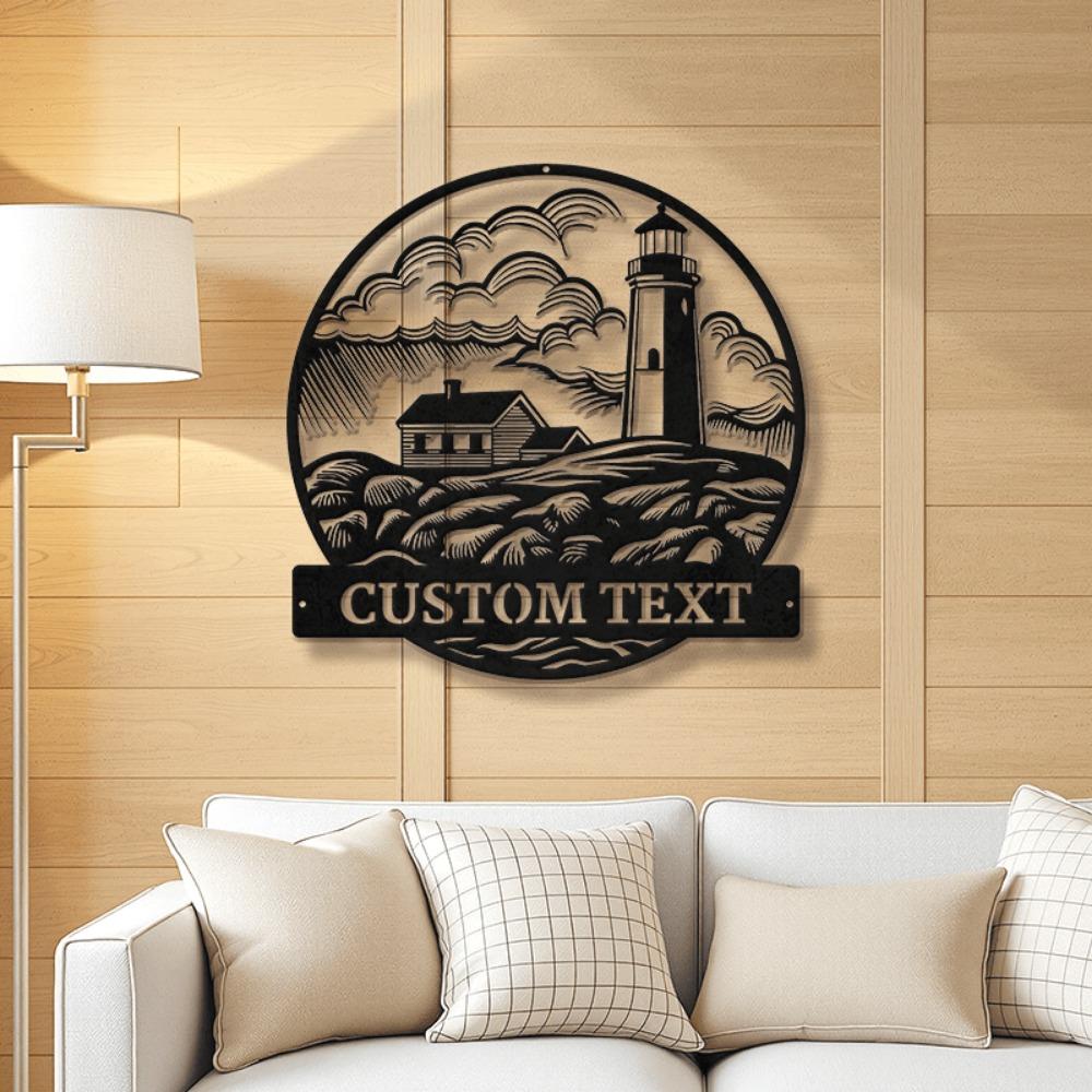 Durable Coastal Lighthouse Metal Sign Nautical Wall Art Beach House Garden Decor