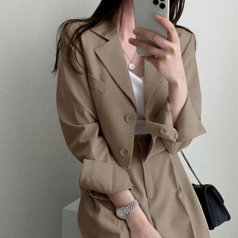 Women Spring Autumn New Korean Black Casual Small Suit Women 2 Pieces Suit
