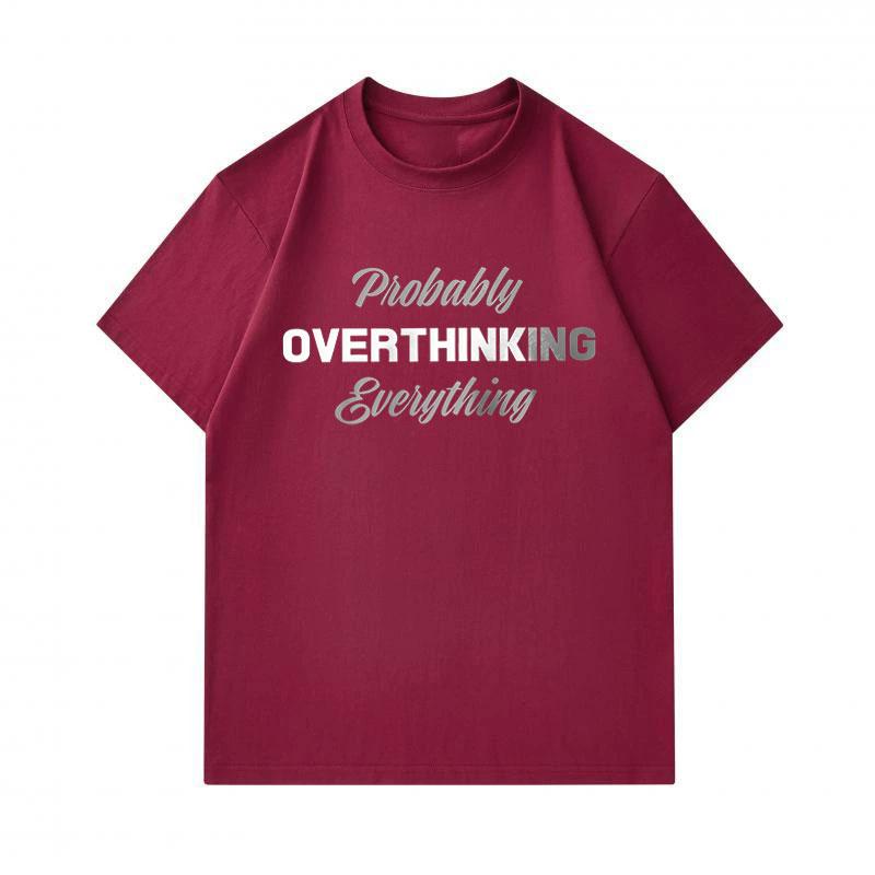 Men's 100% Cotton Crew Neck Short Sleeve T-Shirt, Probably Overthinking Everything Letter Print Casual Comfortable Daily Wear Tee for Everyday Life