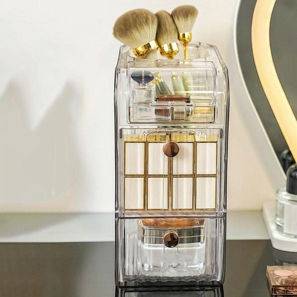 Plastic Cosmetic Storage Box Space Saving Makeup Storage Container Stationery Storage Box  for Home