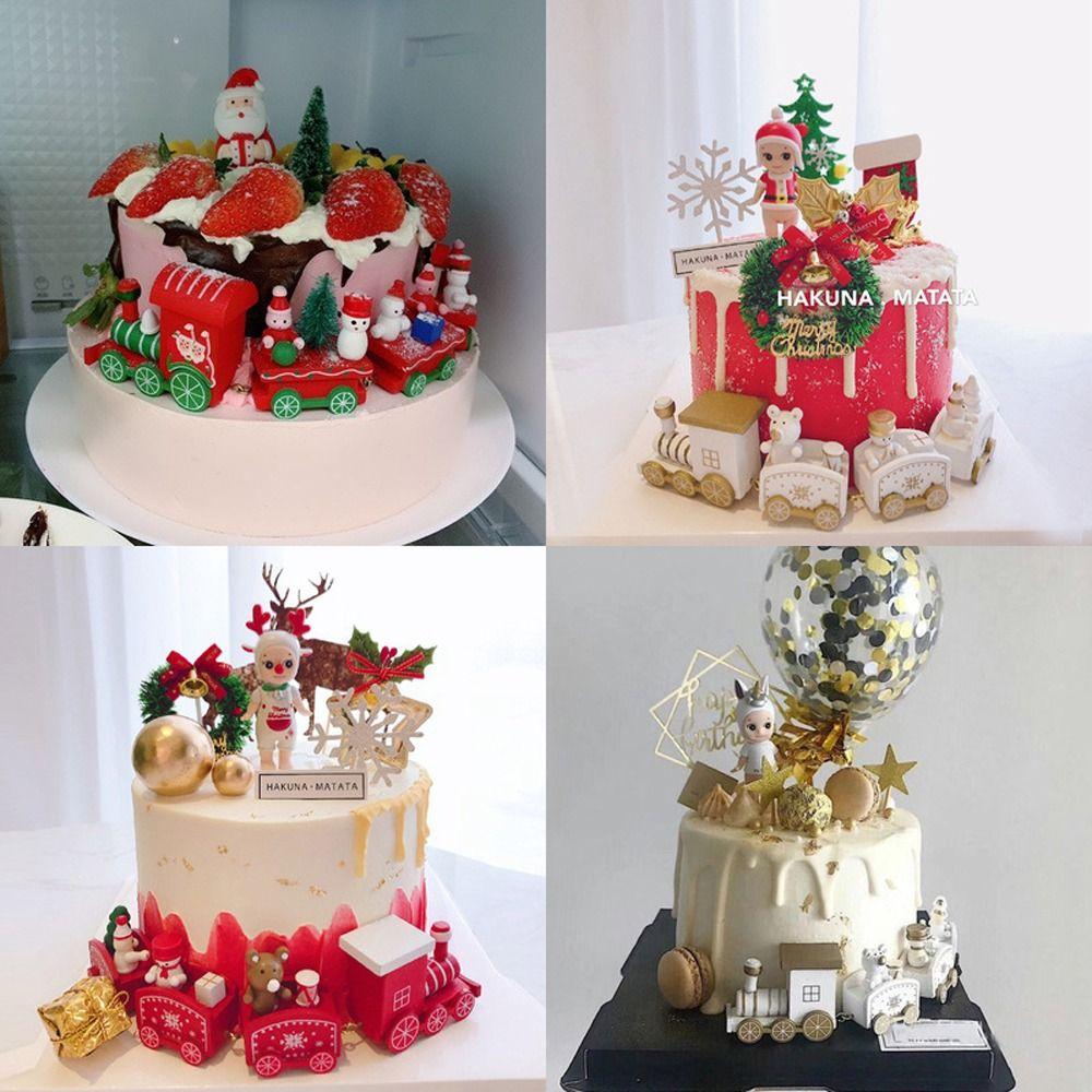 Carriages Cake Gift Xmas Party Props Christmas Ornament Home Decor Window Ornaments Wooden Train