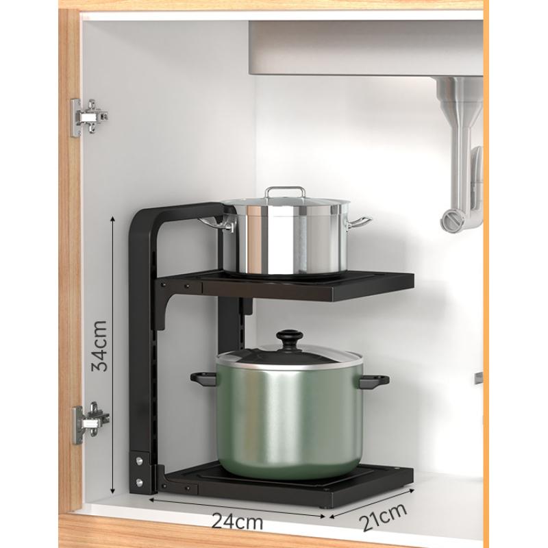 

Регулируемая кухонная столешница, раковина, крышка кастрюли, подставка для кастрюли, стеллаж для чаши, многофункциональная складная стойка для хранения 2 layers чёрный