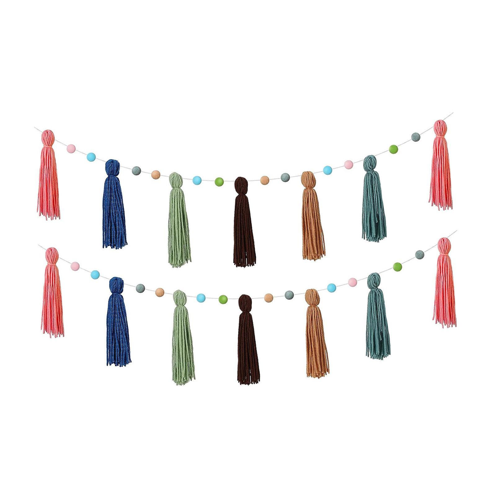 

Boho Tassel Garland with Colorful Pom Pom Ball Handmade Decorative Banner for Nursery Holiday Wedding Graduation Kids Bedroom