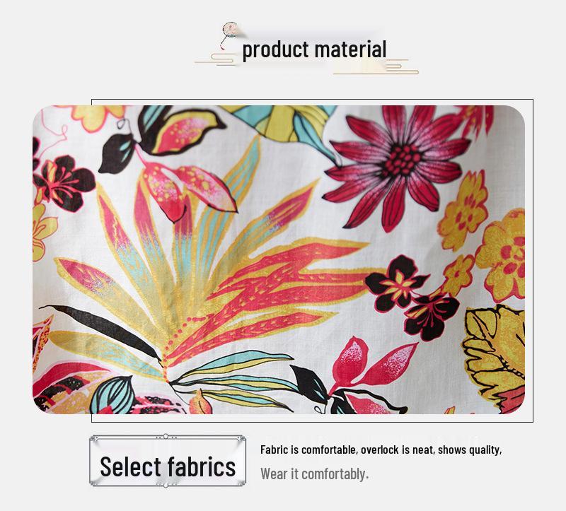 2024 Early Autumn Floral Print Retro Cotton Linen Maxi Dress