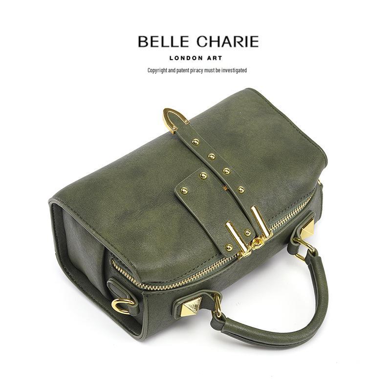 Olive Green Retro Women's Handbag with Cute Pendant - Versatile Commuter Tote