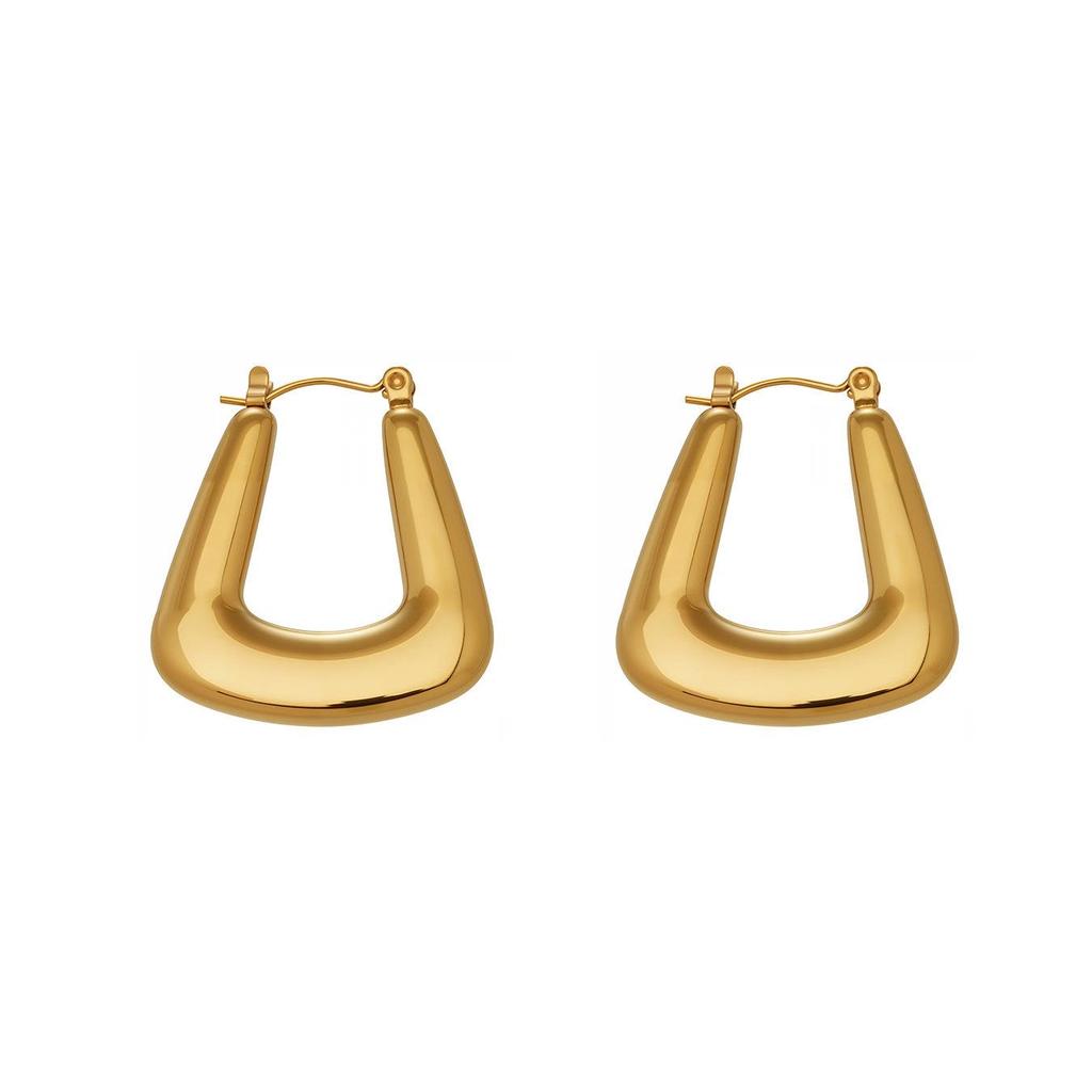 Chic Geometric Titanium Ear Hoops: European & American Cold Style Celebrity Earrings