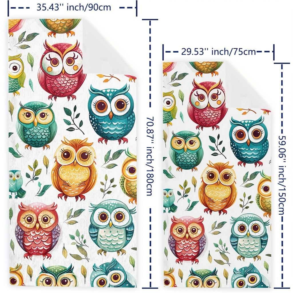 Owl & Leaves Beach Towel – Quick-Dry, Lightweight Microfiber Bath Towel for Travel, Pool, Shower, Sports & Outdoor Use