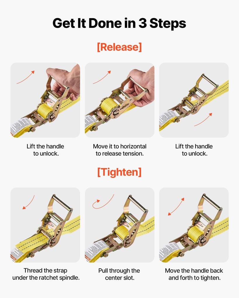 Ratchet Straps, 38.1 mm x 6.1 m, Heavy Duty Tie Down Straps with Double J Hook, 2000 kg Break Strength, Carry Bag, Tie Down Ratcheting for Moving,