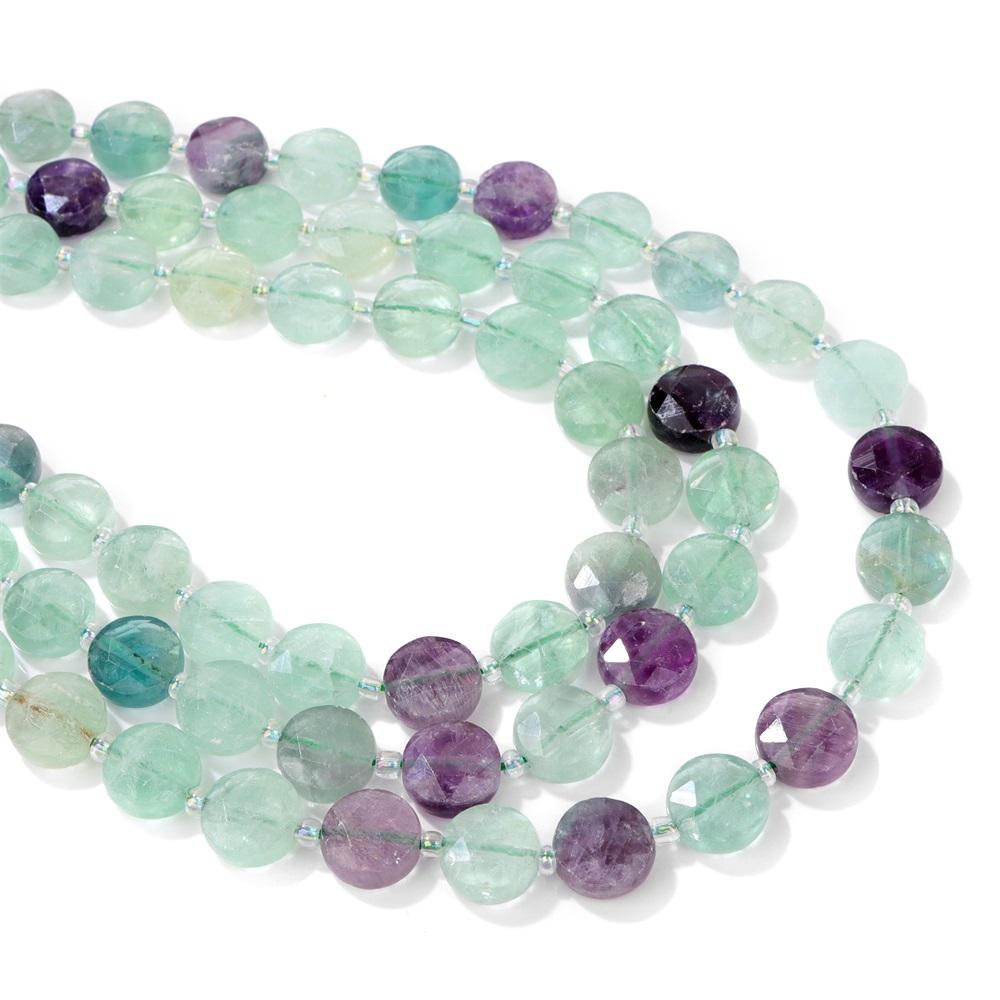 10MM Natural Purple Green Fluorite Beads Quality Faceted Coin Shape Flat Spacer Round Gem Beads For Jewelry Making About 15pcs