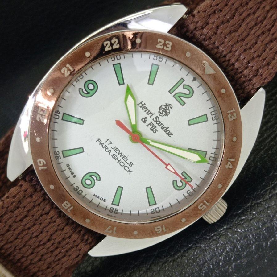 

HENRI SANDOZ & FILS MECHANICAL SWISS MENS WINDING WHITE DIAL WATCH a430207-2 R102-a430207