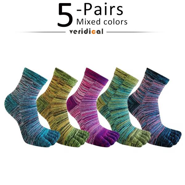 1/5 Pairs Colorful 5 Finger Socks Business Man Cotton Striped Young Casual Sweat-Absorbing Happy Party Dress Toe Short Socks