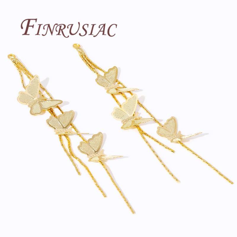 18K Gold Plated Chain Tassel Pendants Butterfly Tassel Charm Long Metal Tassels For Women's Earrings Making Jewelry Findings